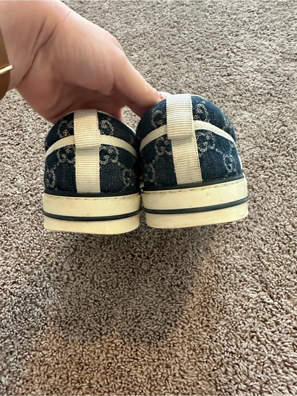 Authentic Gucci Men’s GG Denim Slip-On Sneakers Blue Monogram Canvas Shoes - Picture 5 of 9